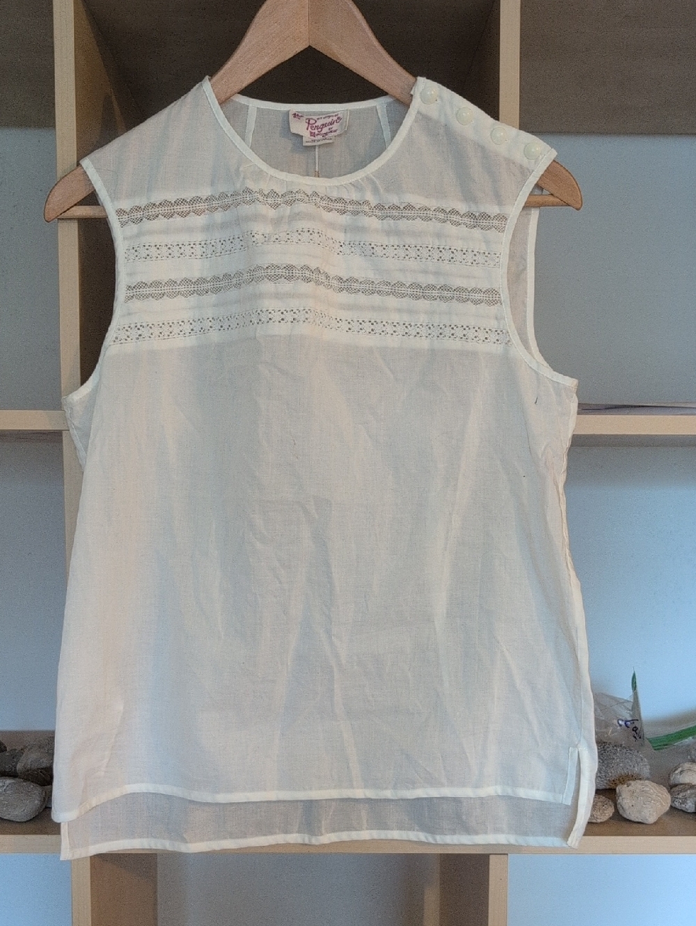 Lightweight White Sleeveless Lace-Trim Top Penguin Original